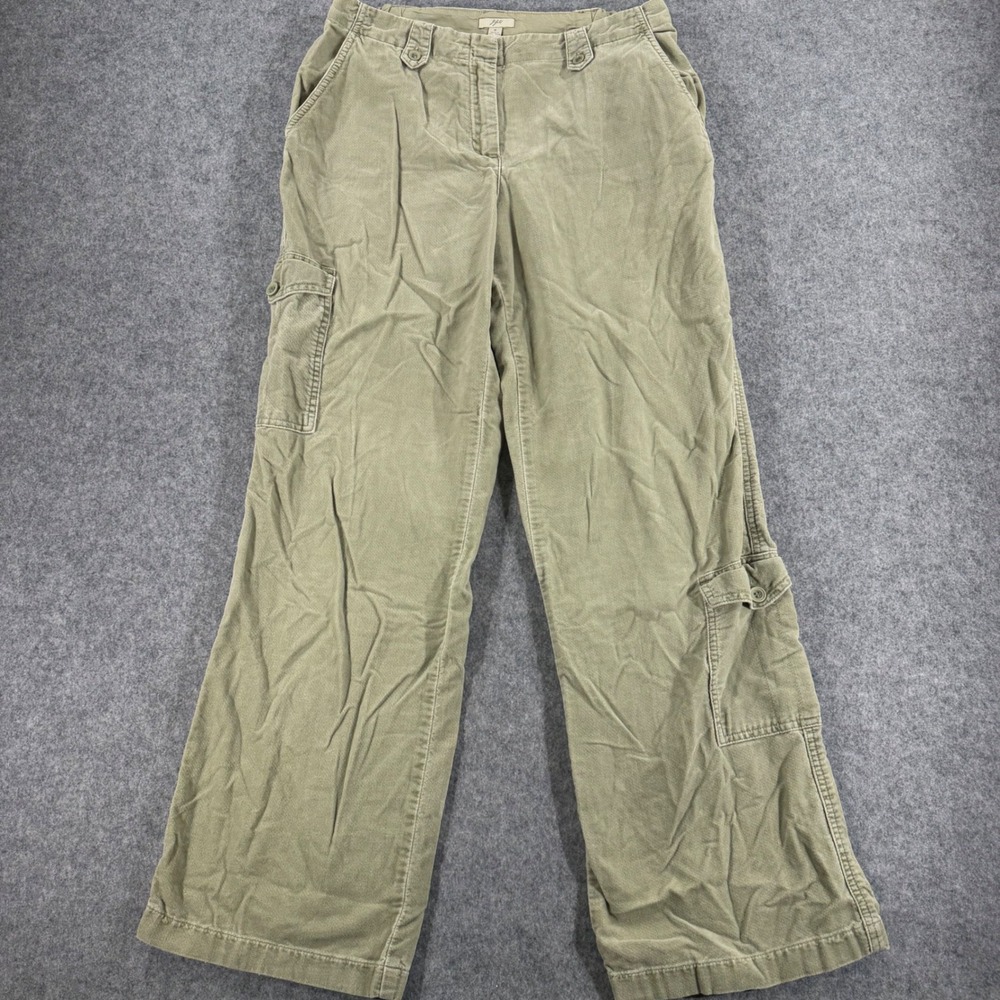J. Jill Corduroy Cargo Pants Womens 6 Green Olive Wide Leg Utility Trousers